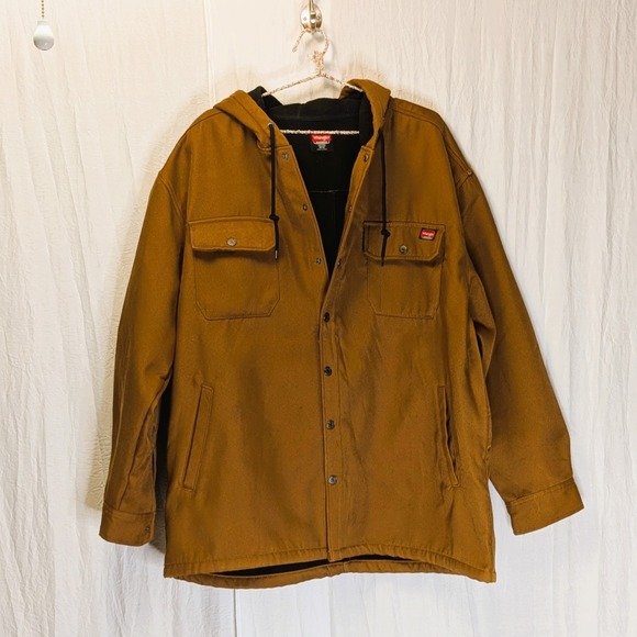 Wrangler Other - Wrangler Men's Workwear Fleece Lined Hooded Shirt Jacket Brown Duck Canvas XXL